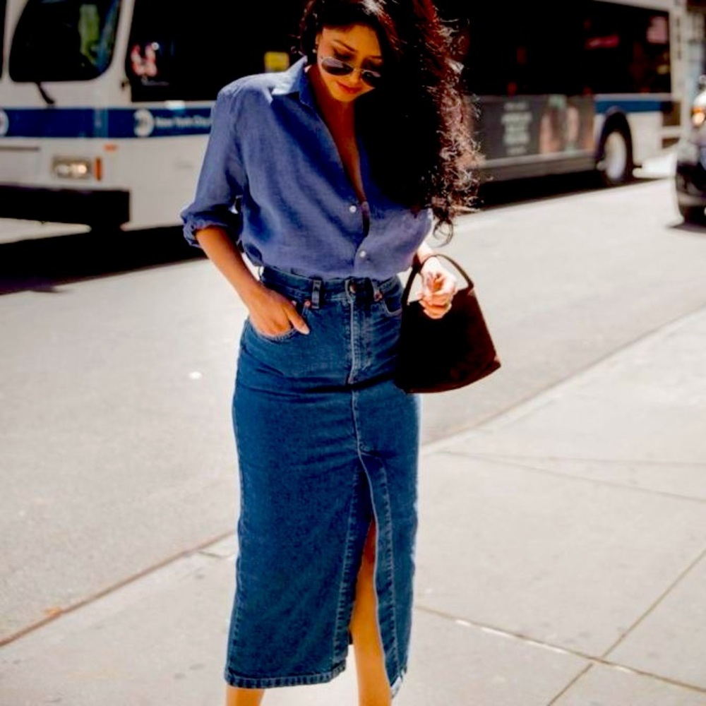 Vintage Maxi Button Down Jean Skirt Stuffed Shirt Jeanwear Denim USA 7/8